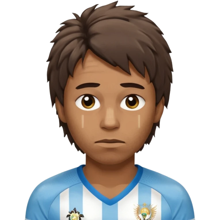 Hola hace una persona morocha con pelo mediano pero no peinado y ojeras con remera de Argentina emoji