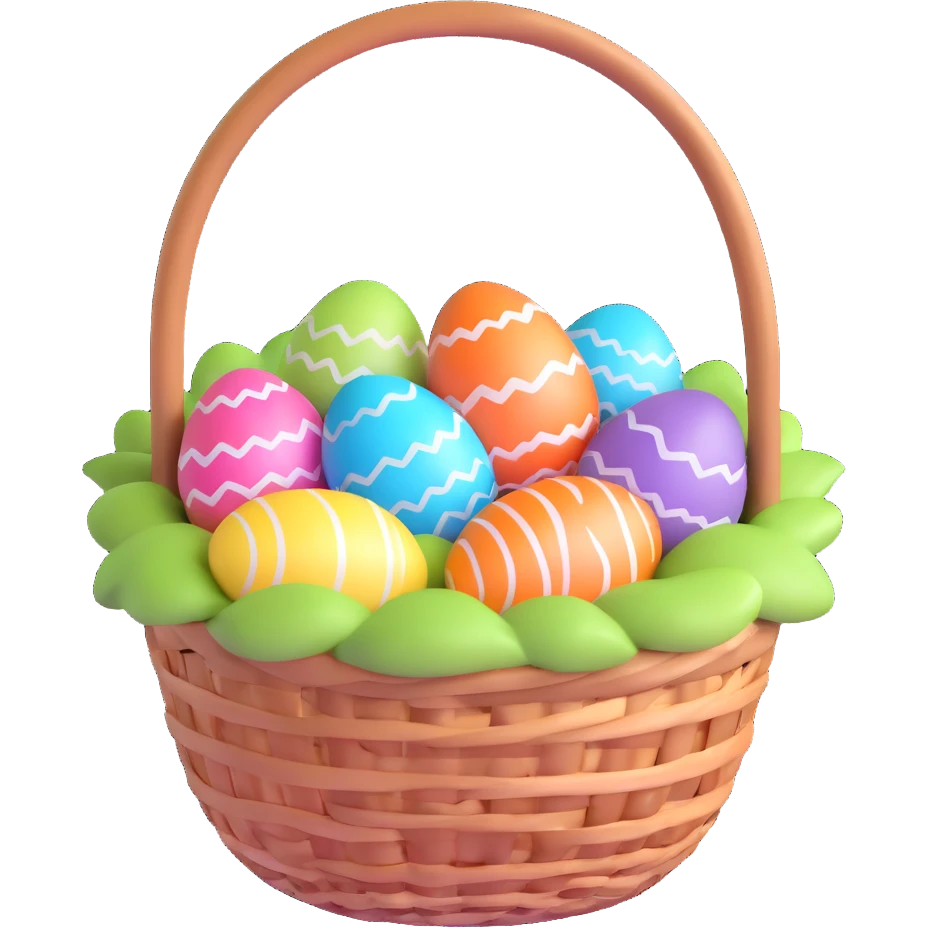 Easter basket filled with decorated eggs emoji