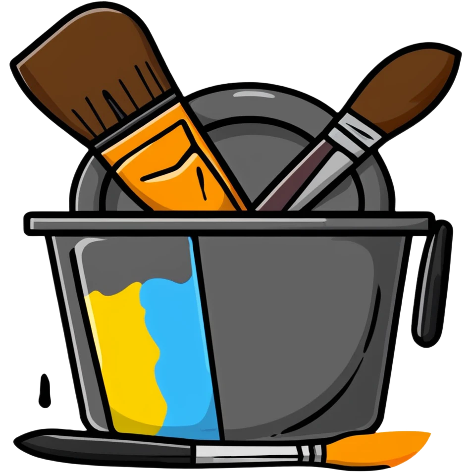 Artistic studio with paint splatters, paintbrushes, and creative tools emoji