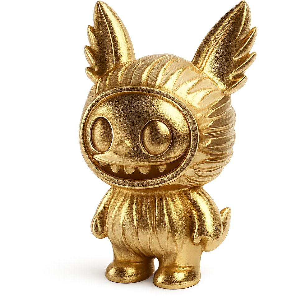 Labubu character icon, shiny, elegant gold metallic style emoji