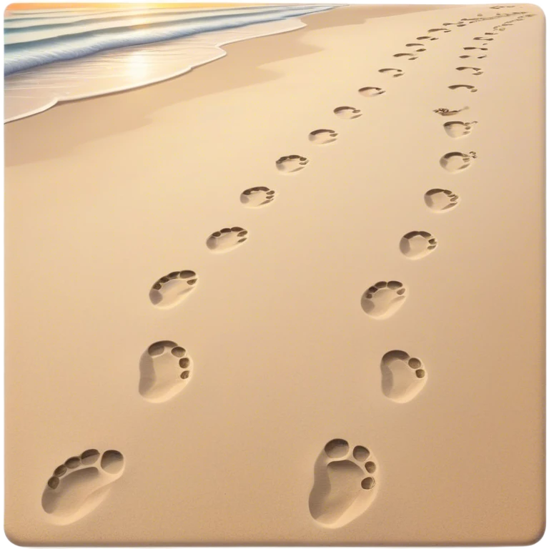 A quiet beach at sunset. Two sets of footprints—one small, trailing behind, the other larger, leading forward. As they continue, the small steps merge into the larger ones, until only one set remains, past and present walking as one. emoji