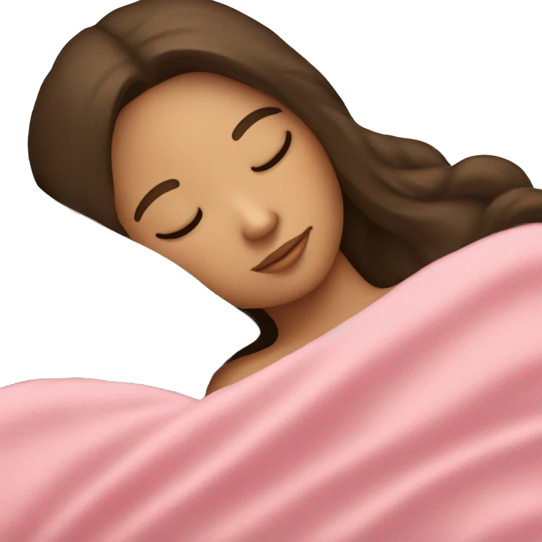 Brunette girl sleeping on side with pink blanket emoji