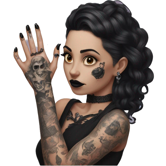 Feminine arm, black fingernails and gothic tattoos  emoji