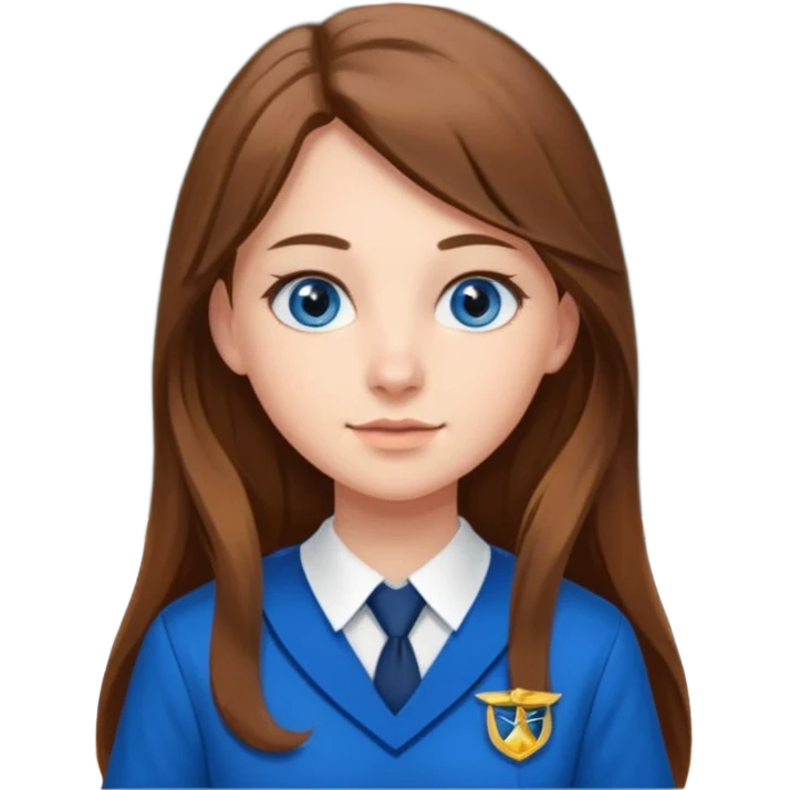 high school class room with a pretty female high school student with long brown hair, blue eyes emoji