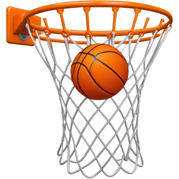 Basketball just entering the top of white net, beginning of swish, iOS emoji style emoji