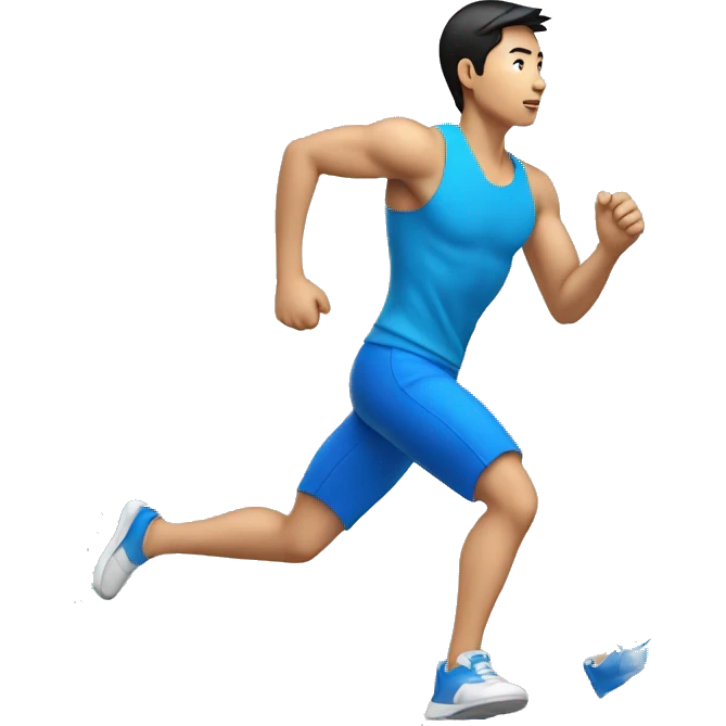 male asian, running with blue short， side view，full body emoji