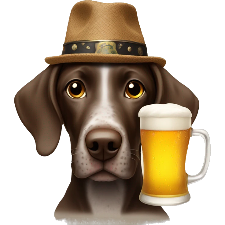 German shorthair with beer mug on head emoji
