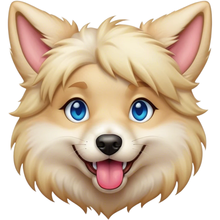 A furry dog hybrid with her toung out. blond fur and blue eyes emoji