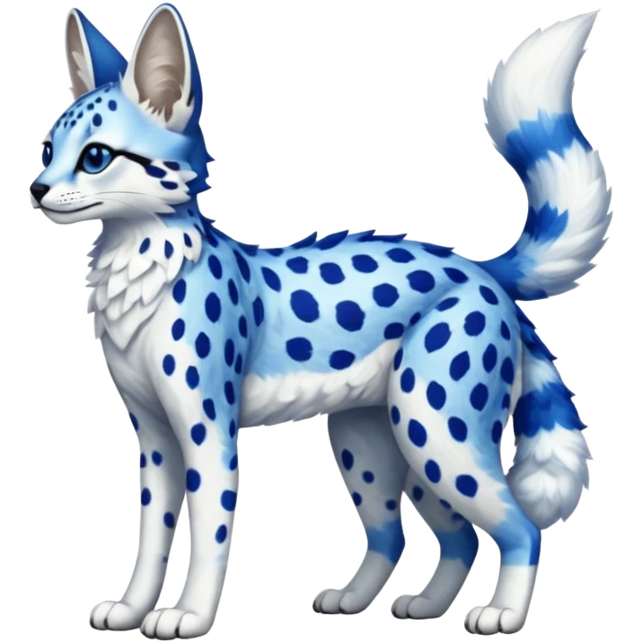 Cobalt-blue, sapphire-spotted, white-bellied, exotic Serval-sergal-Trico-fusion-animal-hybrid emoji