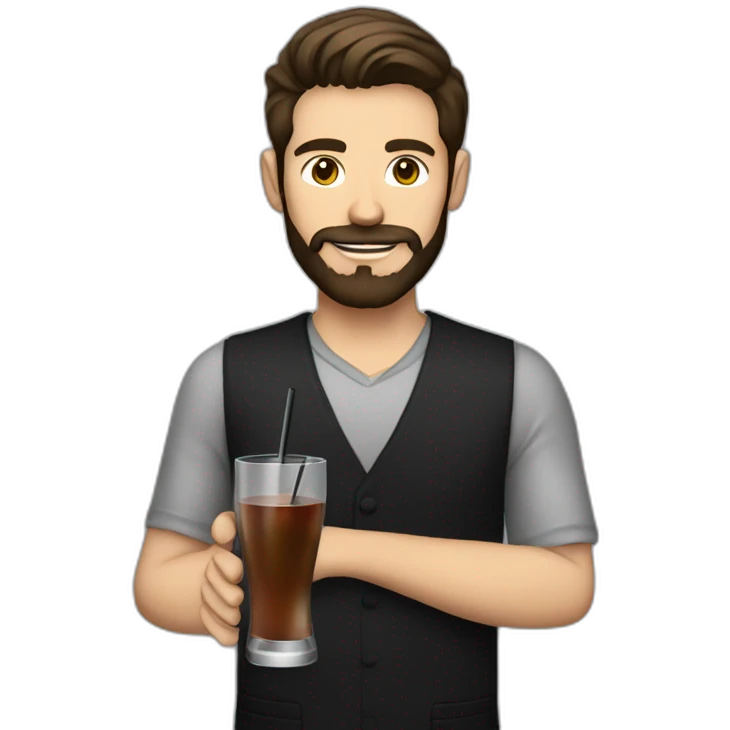Skinny brown haired Bartender, with a beard wearing black mixing a stirred cocktail emoji