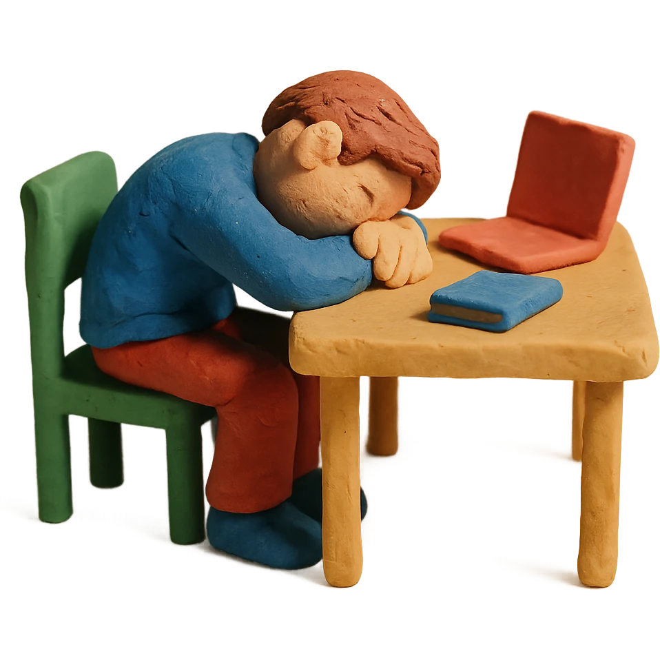 a person collapsed on a desk, super tired emoji