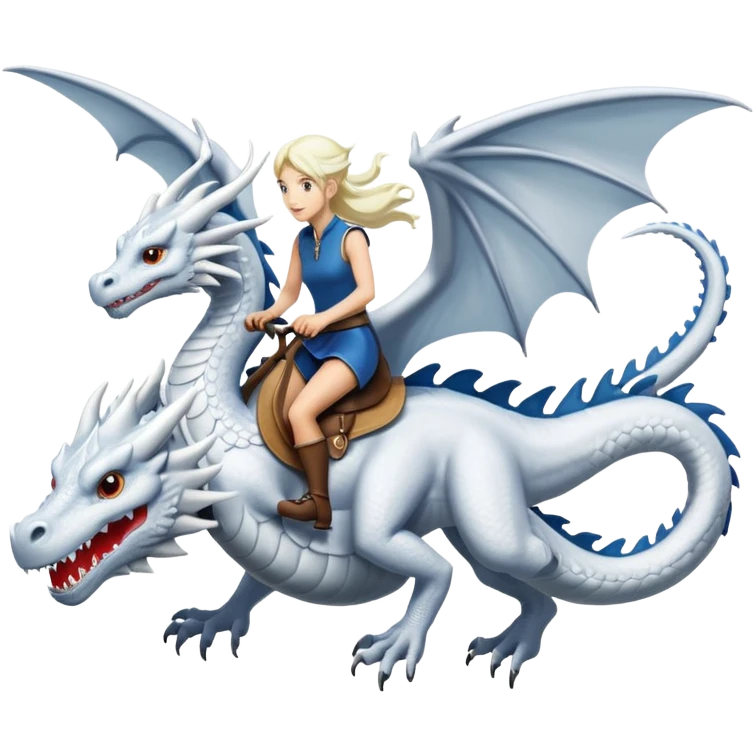 Large white dragon flying with a  female rider on top of it emoji