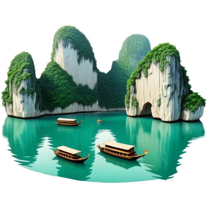 Cinematic Realistic Ha Long Bay Landscape Emoji, depicted with limestone karsts emerging from emerald waters rendered with intricate detail and dynamic natural lighting. emoji