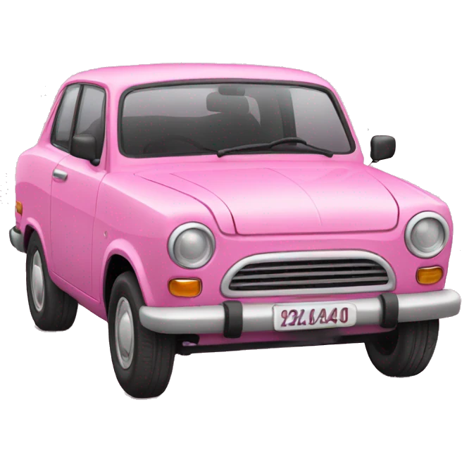 Un carro de color rosa con un lazo rosa emoji