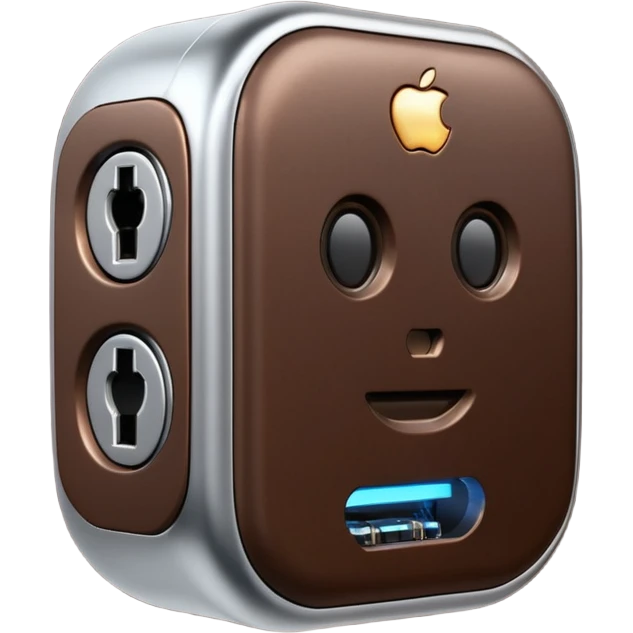 3D render of Data Port, futuristic cyborg aesthetic, fusion of organic skin and chrome metal, metallic socket embedded in dark brown skin, exposed wiring, Apple emoji style, isolated on white background --v 6.0. emoji