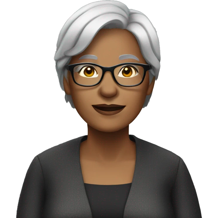 older woman with short straight grey hair and glasses black shirt emoji