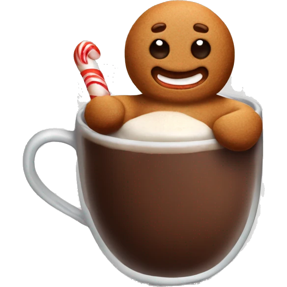 Gingerbread man sitting in hot chocolate emoji
