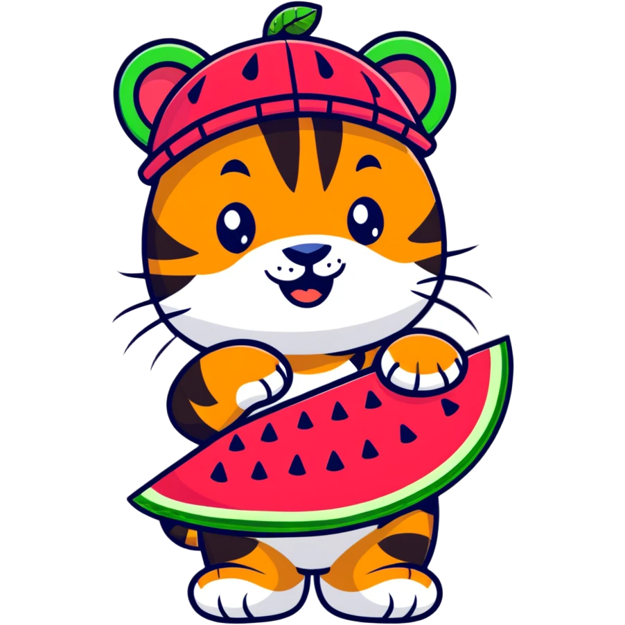 tiger cub with watermelon hat emoji