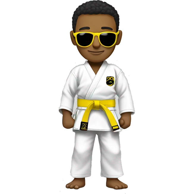 Cool boy with jiujitsu gi with a yellow belt and sunglasses emoji