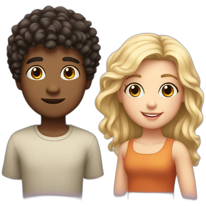 Boy with dark curly hair and fair skin and girl with straight blond hair emoji
