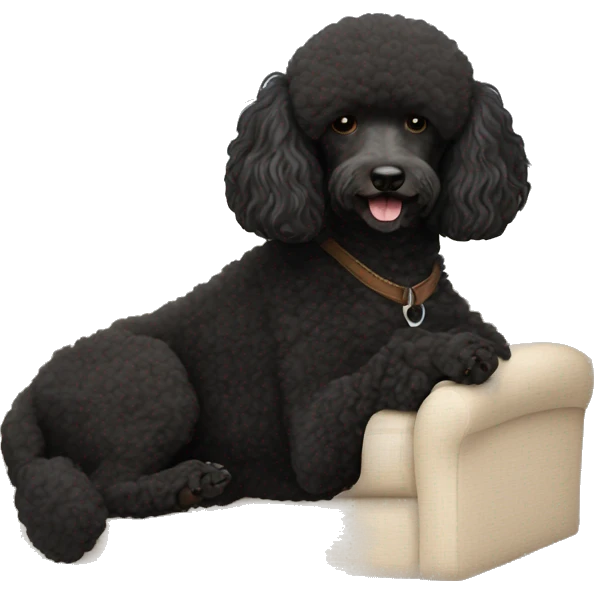 3 legs One Small unshaved Black Poodle with brown harness is  sleeping emoji