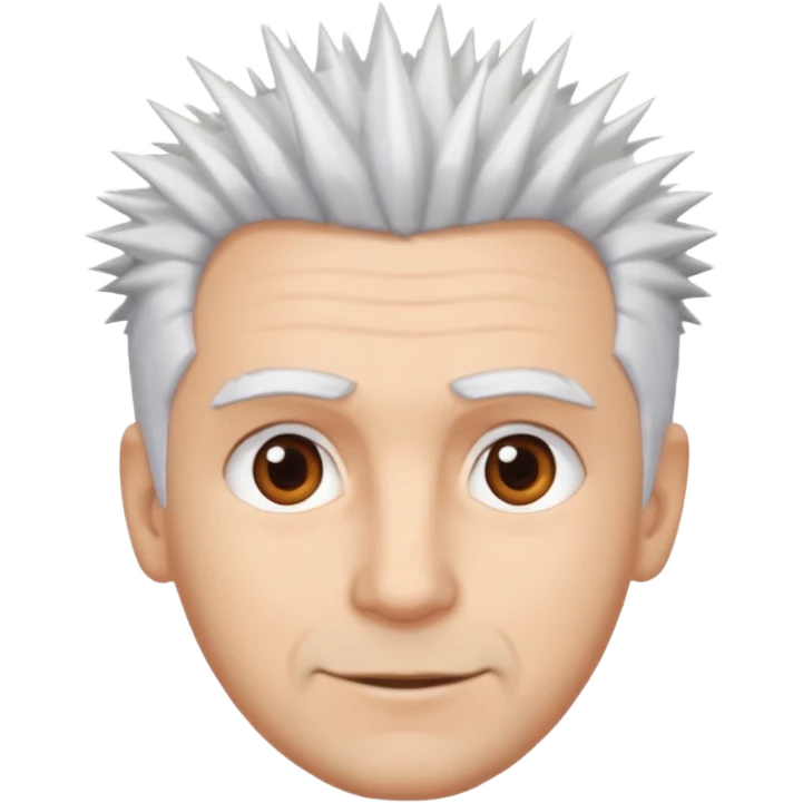 A light-skinned man with spiky white hair, brown eyes, and a slight smile. emoji