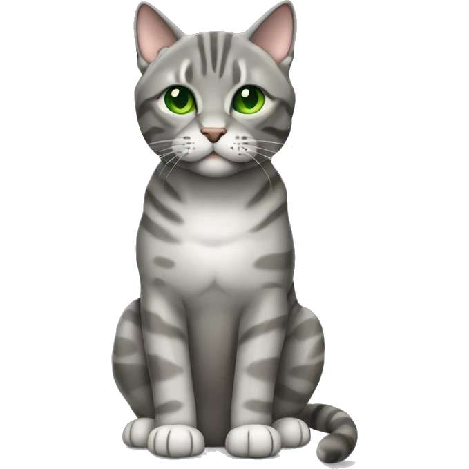 Grey Tabby scotish fold with Green eyes sitting emoji