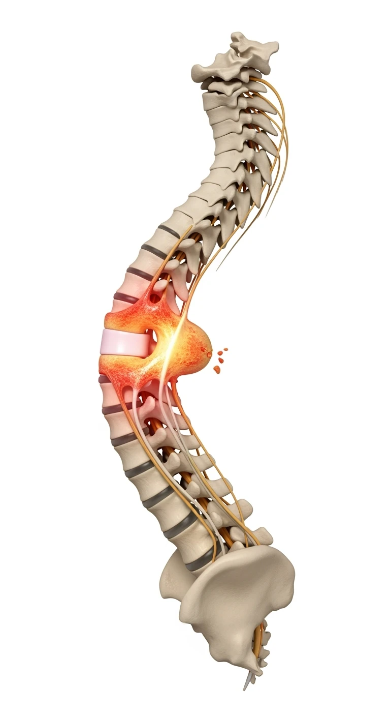 spina dorsale anatomica umana infiammata con ernia, ISOLATO SU SFONDO BIANCO emoji