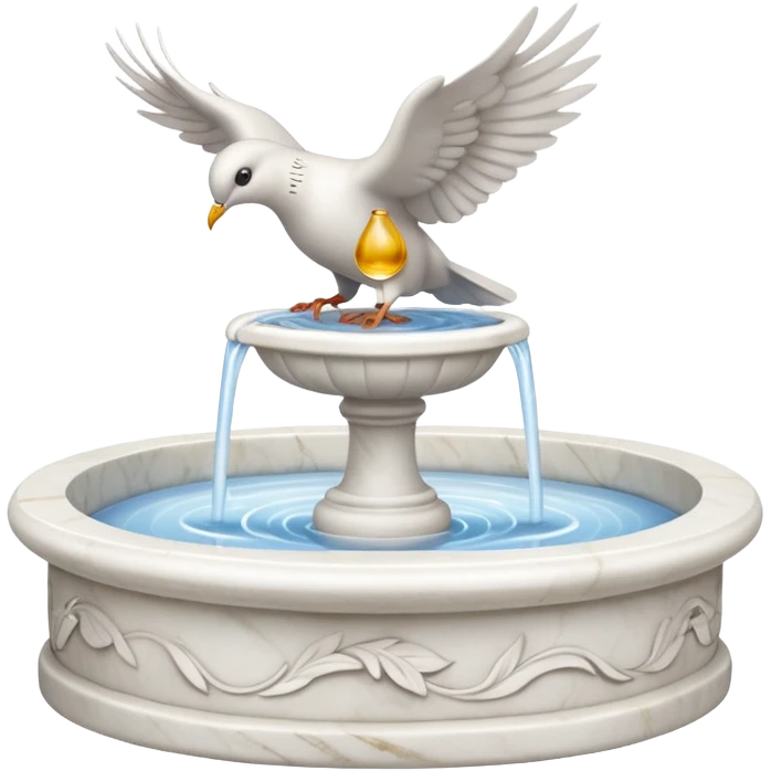 White small marble fountain with a peaceful dove drinking from it  emoji