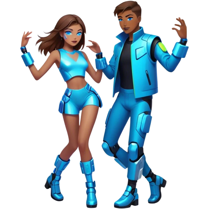Neon cyberpunk style 
girl with brown hair and blue eyes dance with man emoji