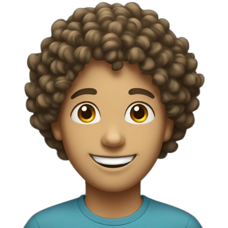 Someone with curly hair and a cheerful smile emoji