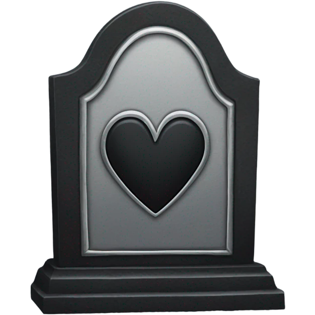 a black tombstone in silver RIP and a silver heart emoji