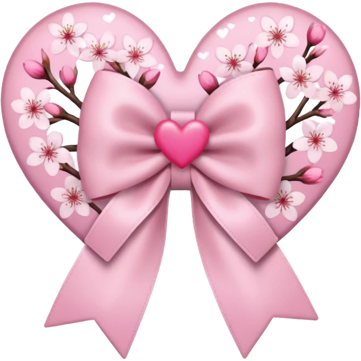 heart with cherry blossoms, pink bow with heart pattern on the bow emoji