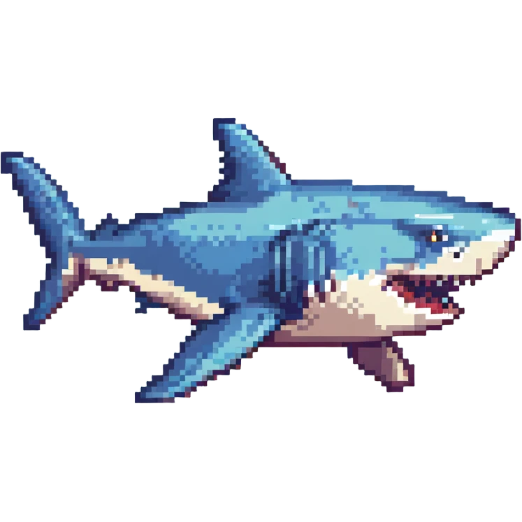 a shark in pixel art style, retro and blocky emoji