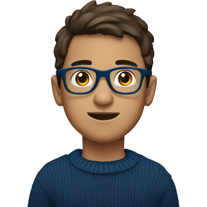 winter, christmas, young boy, short  brown hair, brown eyes, hispanic, dark blue sweater, full body, blue glasses emoji