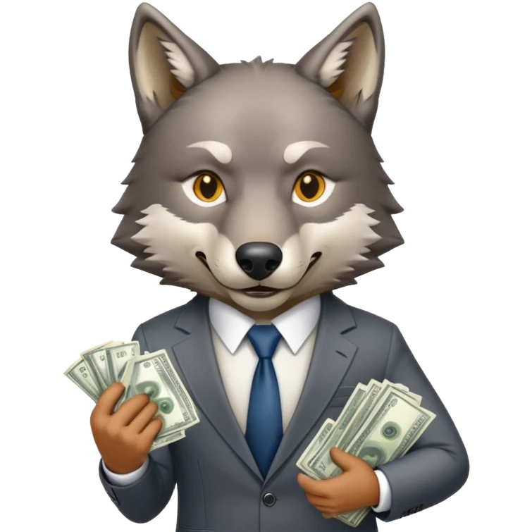 Wolf in business suit holding football and money, Wall Street wolf emoji