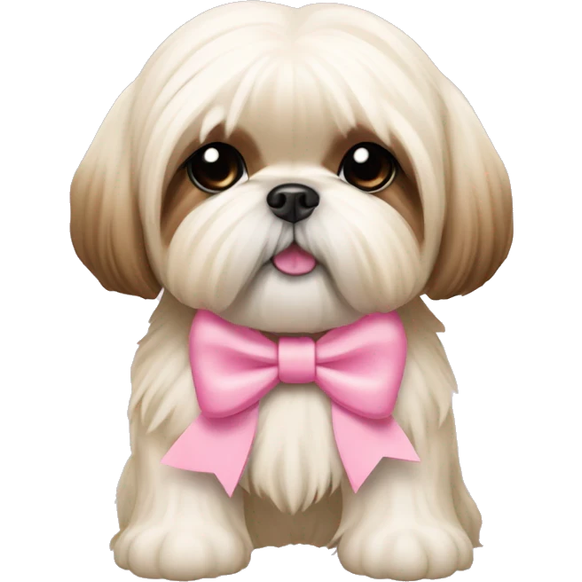shih tzu cream colored with pink bow emoji