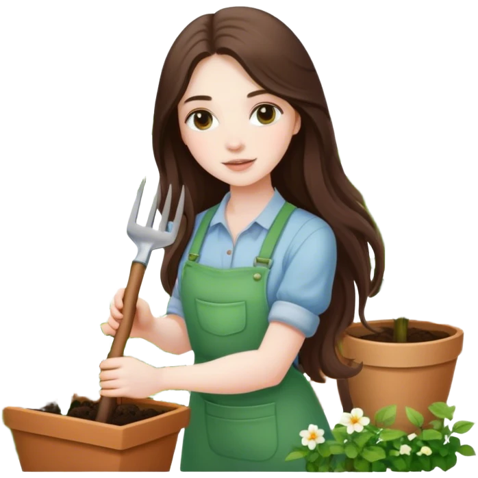 beautiful pale brunette girl with long hair gardening emoji