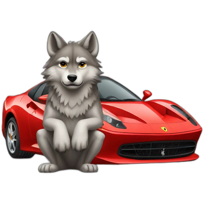 small wolf sitting by ferrari car door emoji
