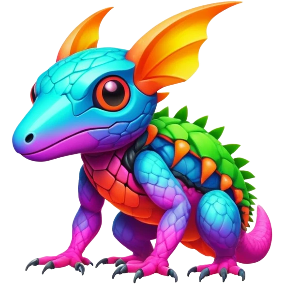 Tropical lush warm-colored modern colorful neon-colored cyber-Fakémon-Trico-creature emoji