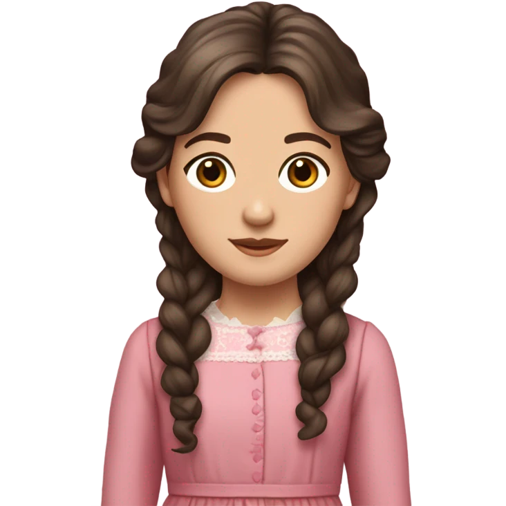 Carrie Ingalls pretty with long dark brown wavy hair realistic and detailed pink dress emoji