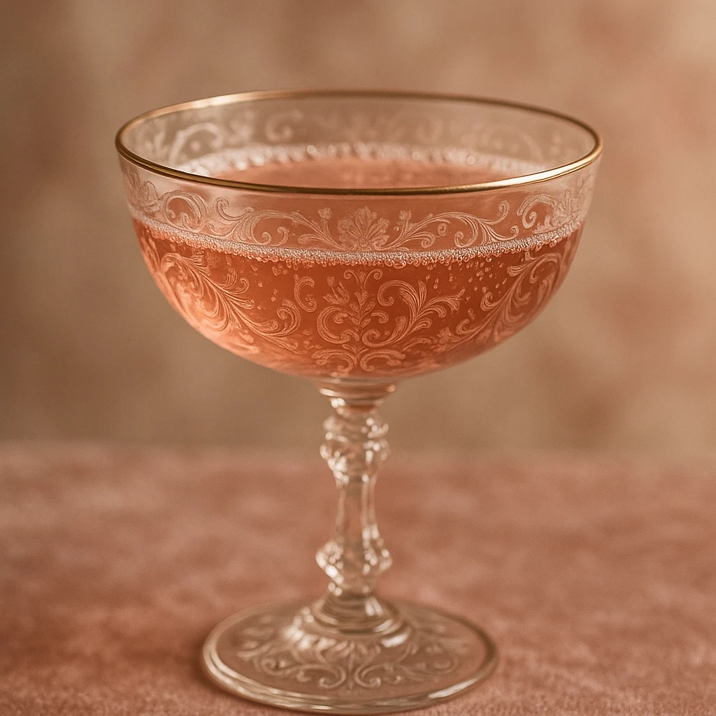 rose champagne in a couple glass, vintage style, ornate details, romantic emoji