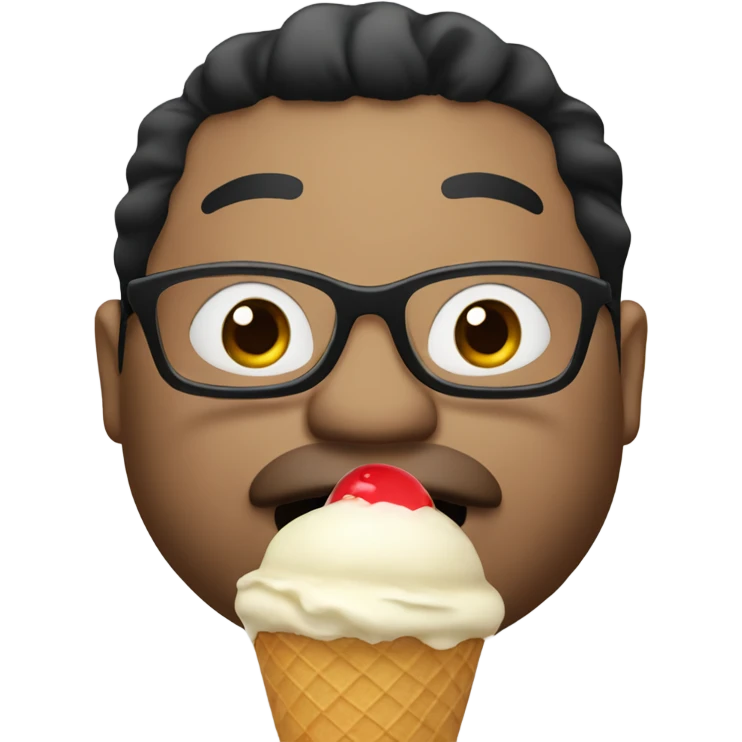 Fat man wearing glasses with black hair eating an ice cream cone  emoji