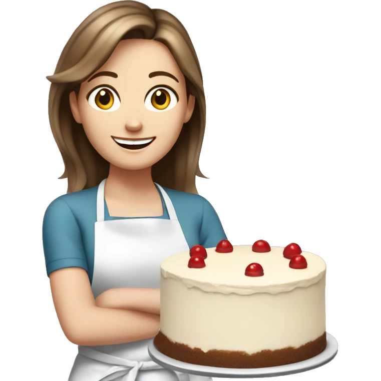happy white girl- brown hair- cooking cake  emoji