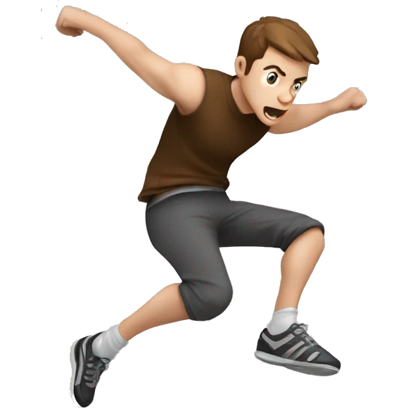 parkour white person, brown hair mid long, doing a pecision jump emoji