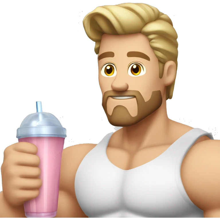 caucasian white muscled guy drinking a protein shake, emoji
