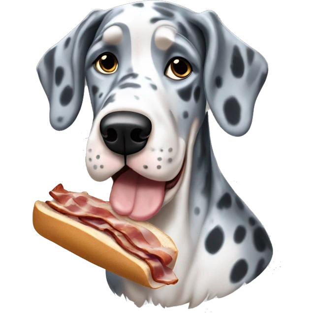 Blue Merle Great Dane eating sliced bacon emoji
