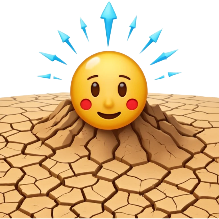 3D render of Drought Crack, miniature weather phenomenon, volumetric particle effects, parched brown earth ground texture, elemental energy, emoji style, isolated on white background --v 6.0. emoji