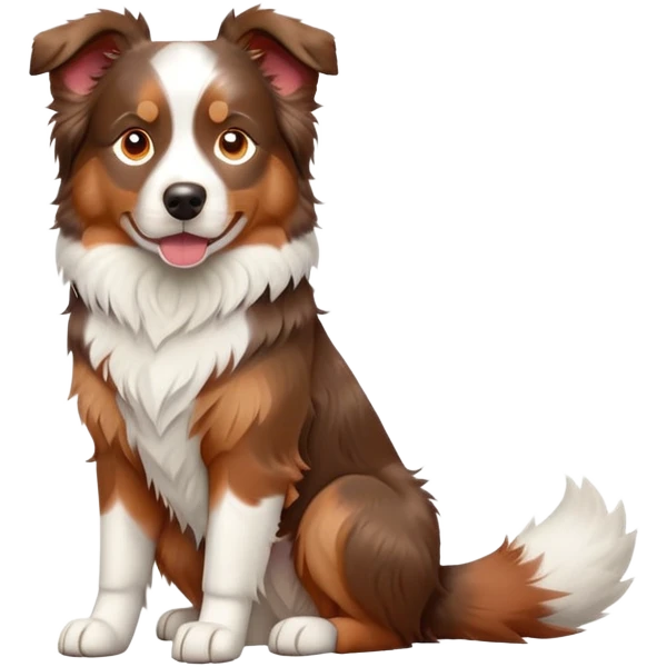 cinematic-[australian shepherd dog]-realistic-full-body-sitting-emoji,-tail-resting-loosely-beside-its-paws,-head-tilted-dramatically,-scruffy-[half white and red merle]-fur,-simplified-yet-realistic-focused-features,-highly-detailed,-glowing-with-an-almost-sarcastic-glow emoji