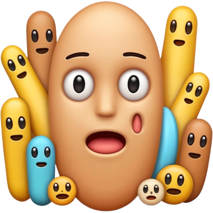 I want the main person to be an emoji with a bunch of phallic-like objects surrounding them, and their face should show fear of them emoji